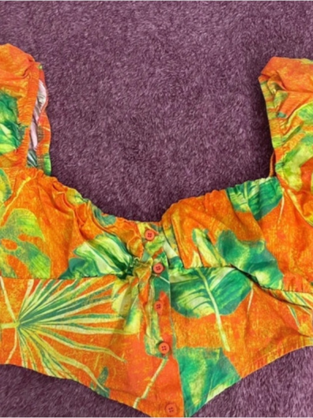 Tropical Crop Button-Front Top in Orange & Green